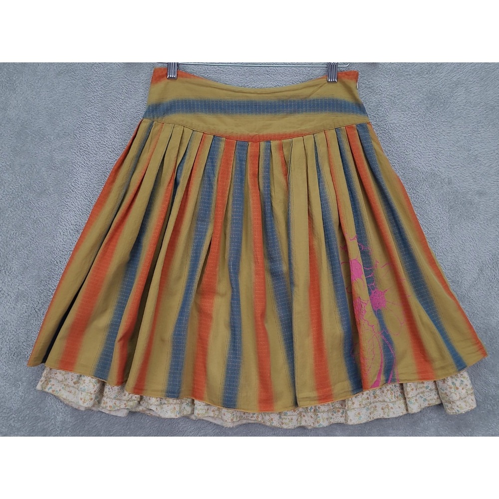 Bebe Multi Colored Striped Pleated Skirt Sz Small‎ Lined Boho Made in USA